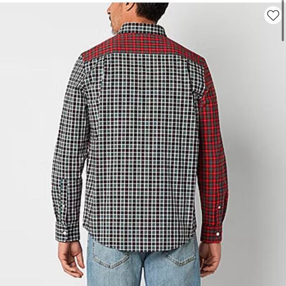 St. Johns Bay Shirt Mens Small Red Black Tartan Mashup Long Sleeve Button-Down - Picture 3 of 14